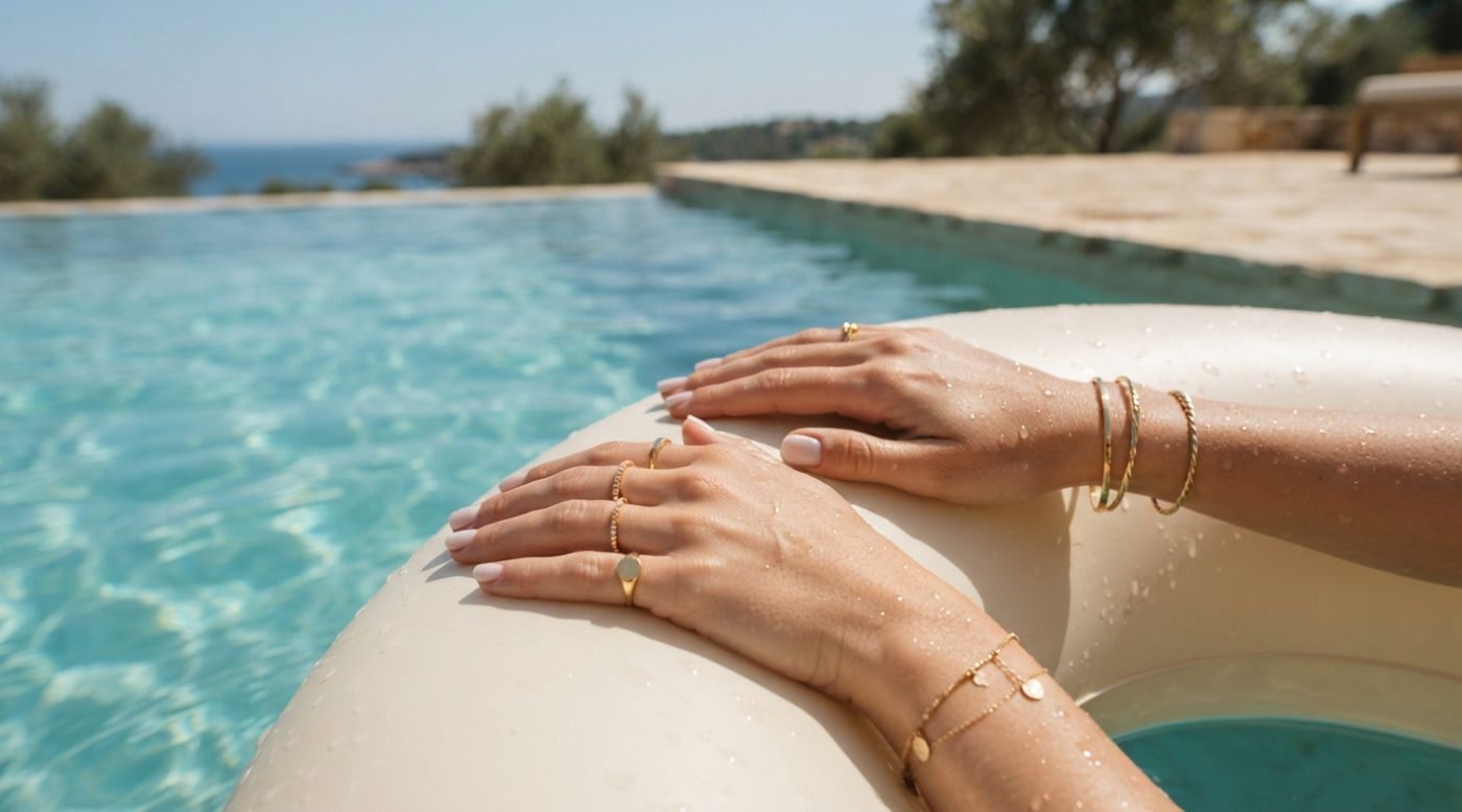 Goldschmuck im Pool im Sommer