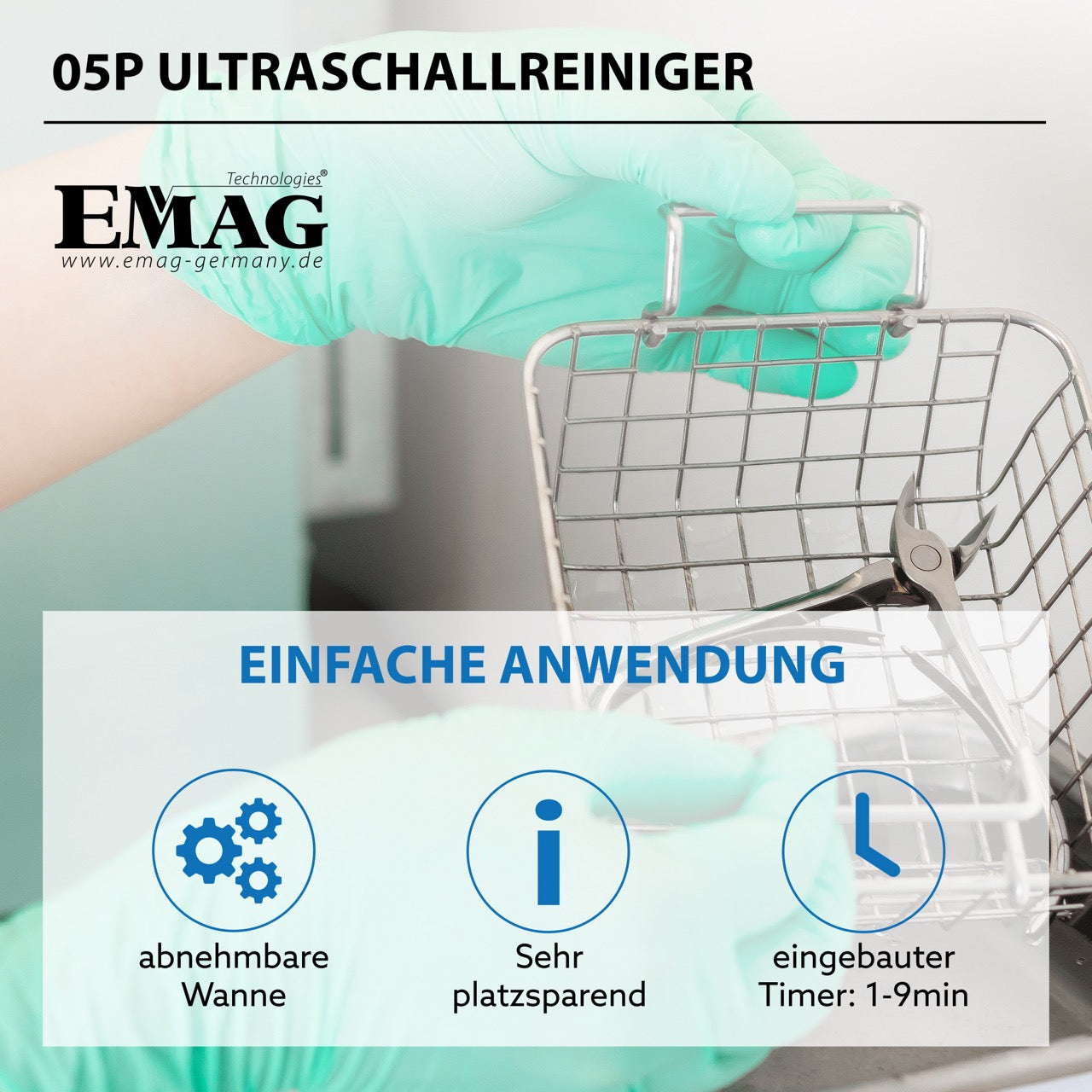 Emmi-05P Ultraschallreiniger mit abnehmbarer Wanne