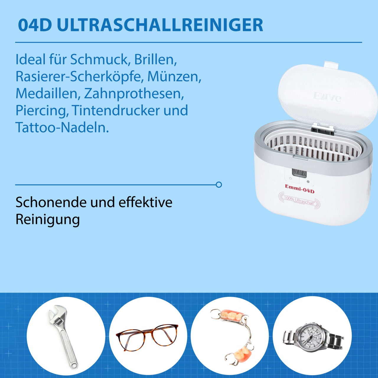 Emmi-04D Ultraschallreiniger mit Edelstahlwanne