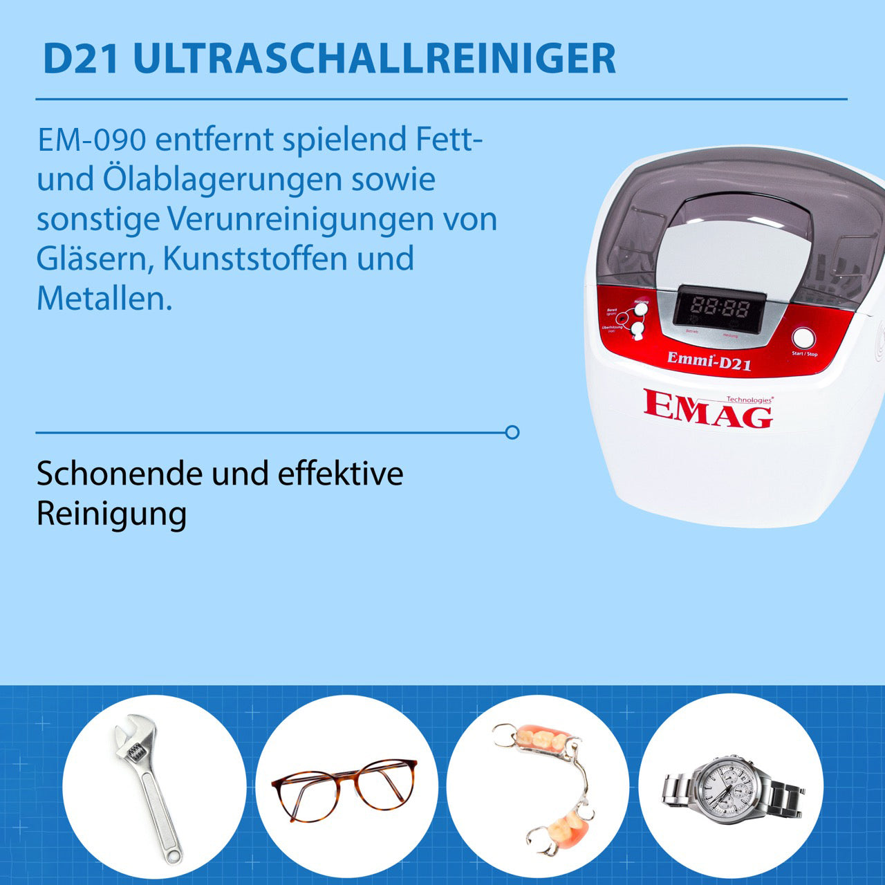 Emmi-D21 Ultraschallreiniger mit Edelstahlwanne