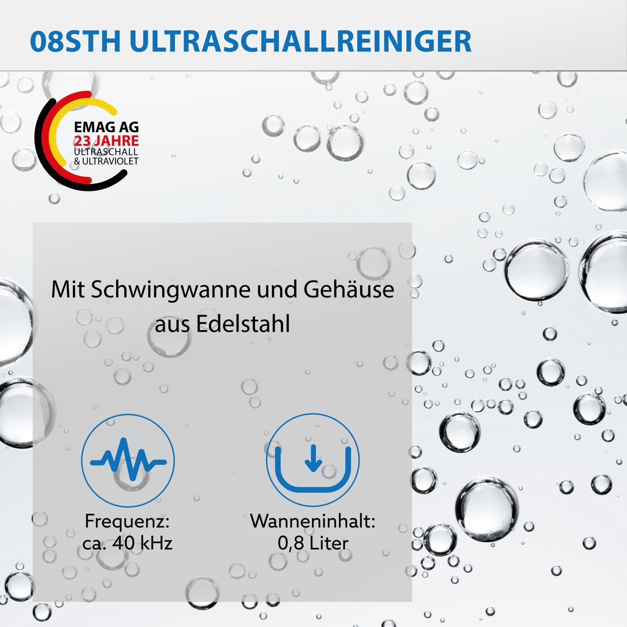Emmi-08 STH Ultraschallreiniger aus Edelstahl mit Heizung