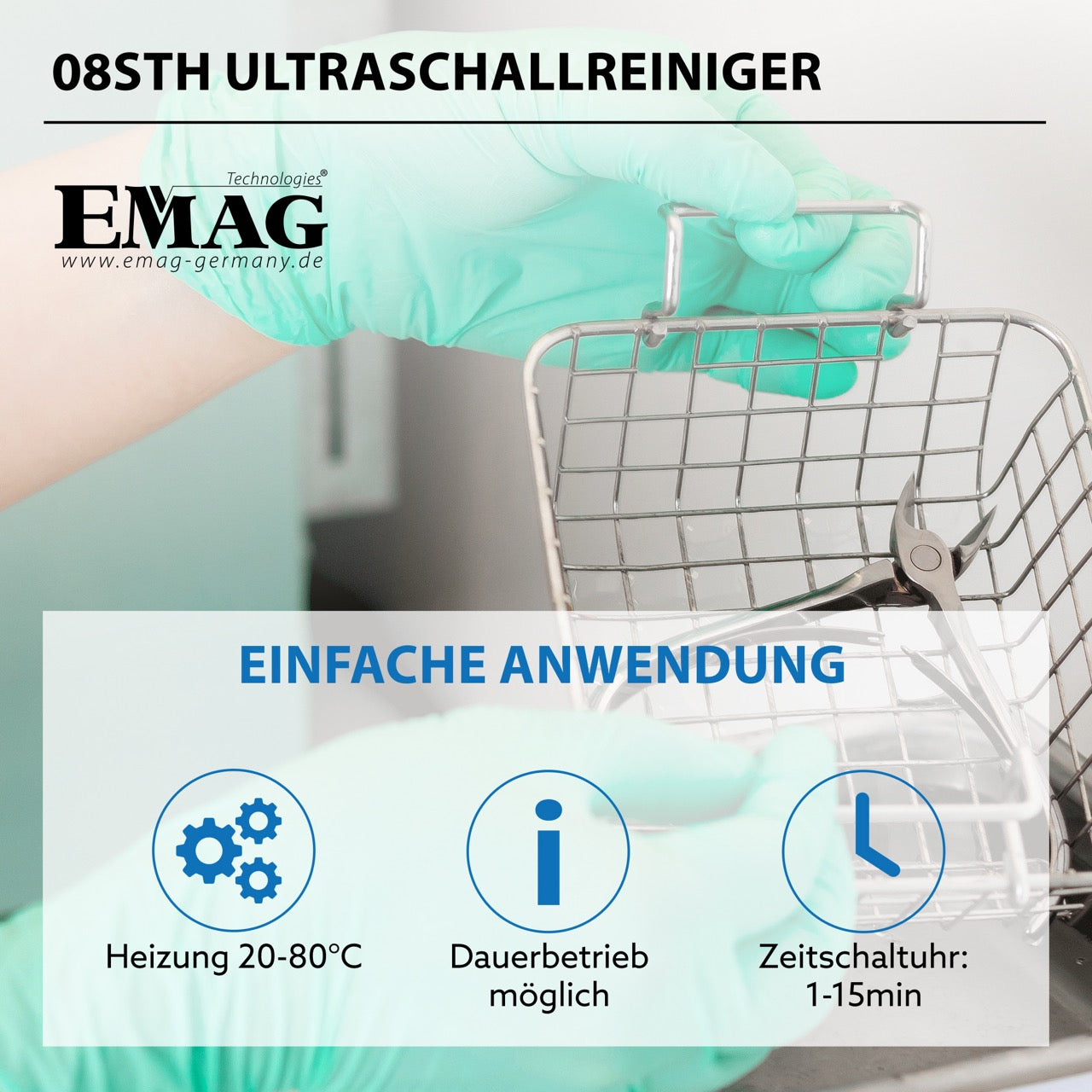 Emmi-08 STH Ultraschallreiniger aus Edelstahl mit Heizung