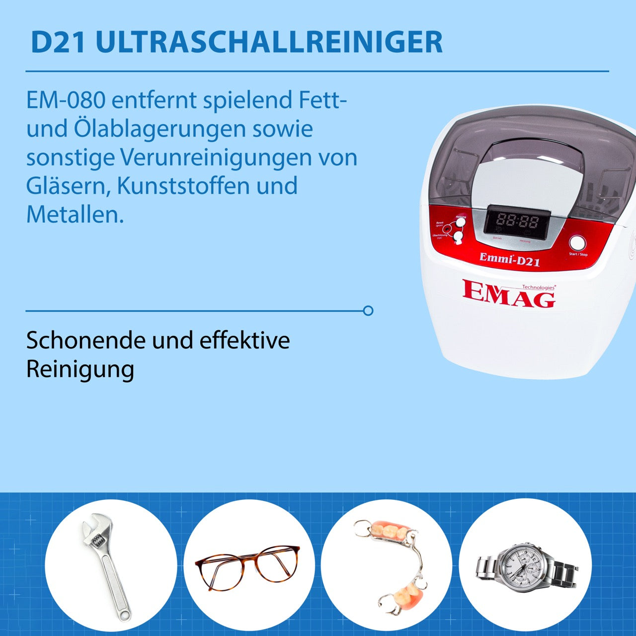Emmi-D21 Ultraschallreiniger mit Edelstahlwanne