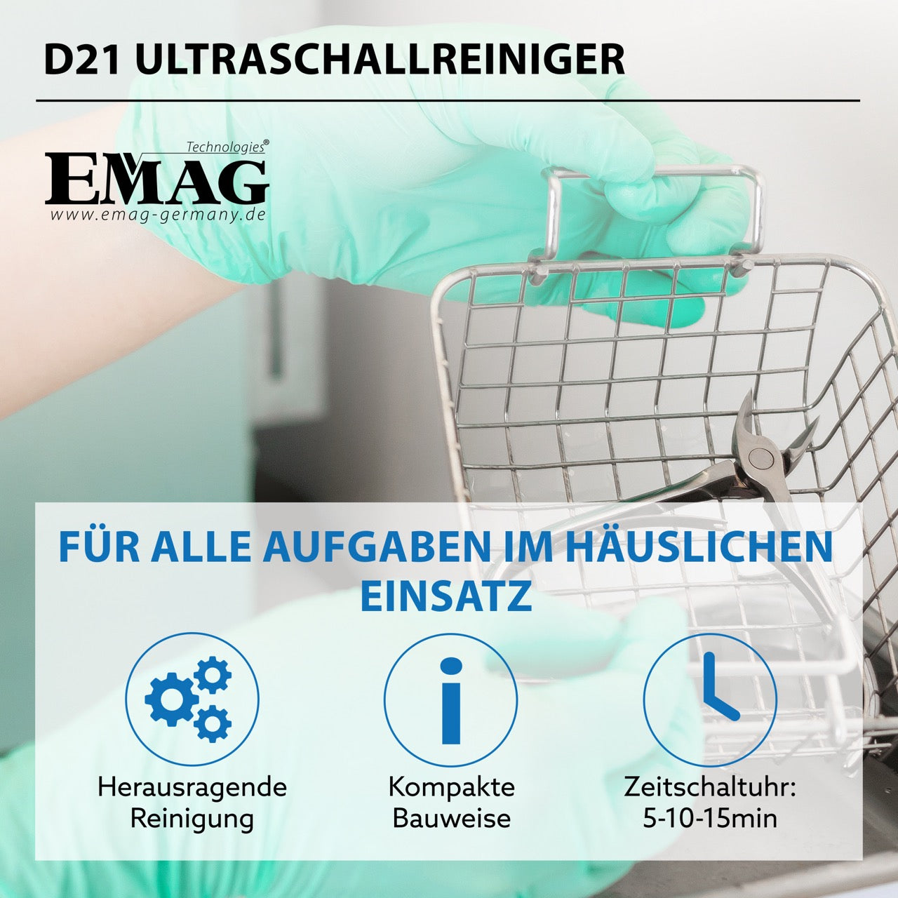Emmi-D21 Ultraschallreiniger mit Edelstahlwanne